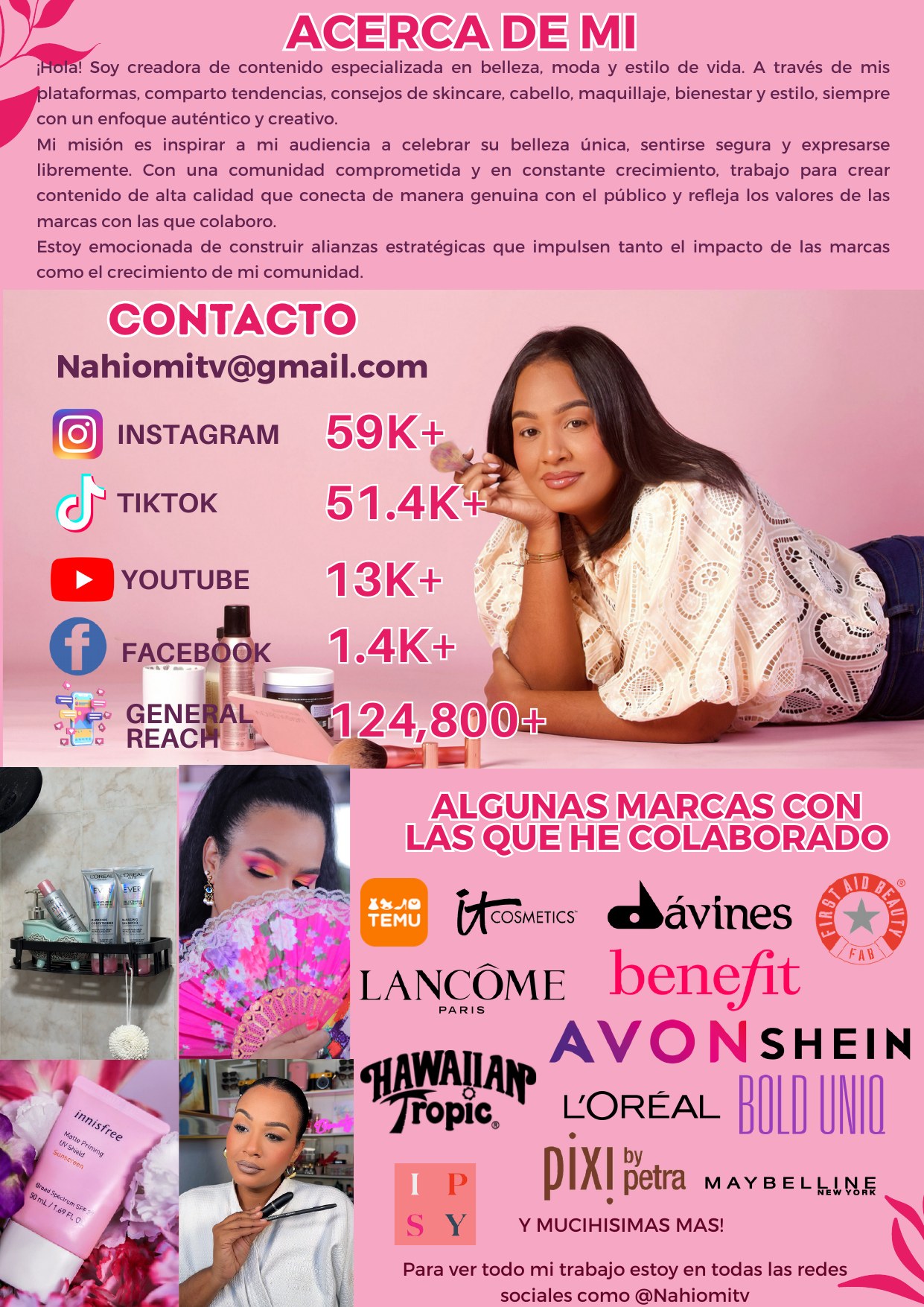 Media Kit NahiomiTV — página 2: acerca de mí, estadísticas y marcas colaboradoras